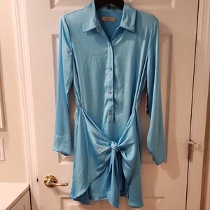 Bailey 44 Shahina Dress Aqua Blue Long Sleeve Size S